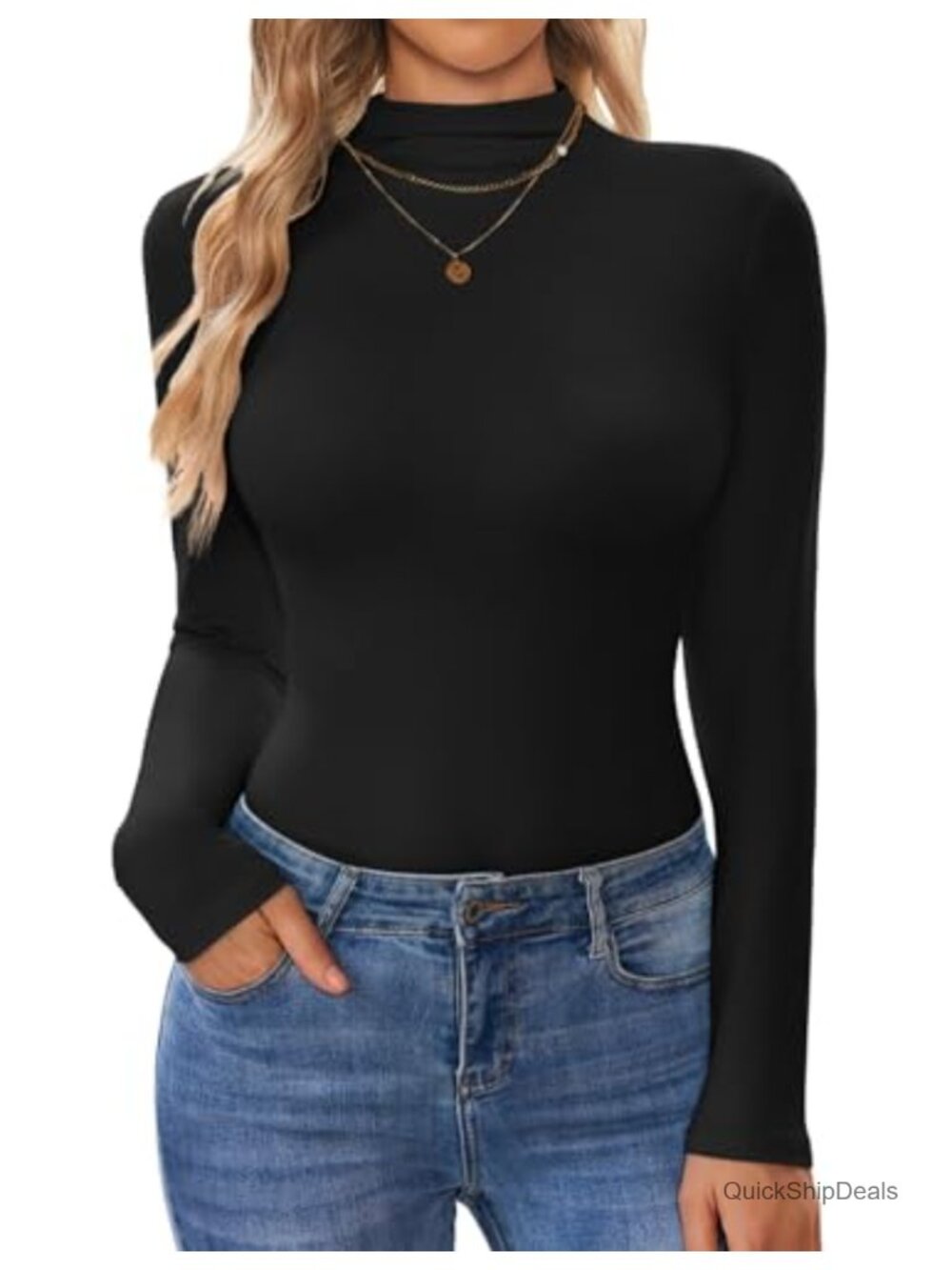 Women's Mock Neck Turtleneck Long Sleeve Top 95% Polyester 5% Spandex Soft